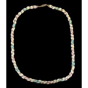 Vintage Coquette Pastel Rainbow Pearl Beaded Necklace With Gold Tone Accents